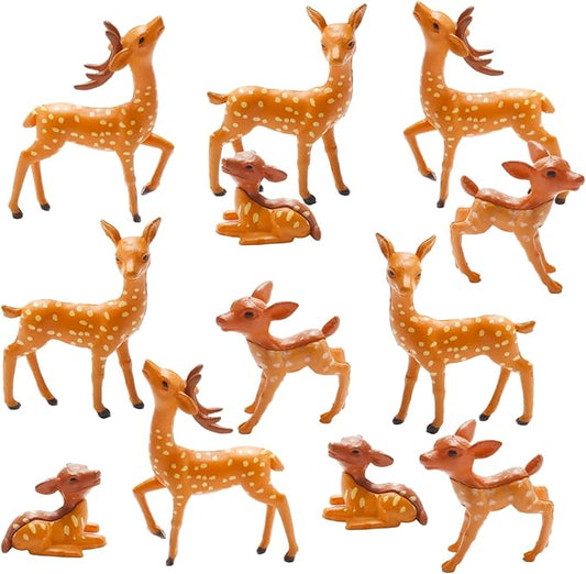 Exasinine 12 Pcs Mothers Love Deer Figurines Forest Animal Figurines Woodland Animals Creatures Figurines Miniature Deer for Crafts Fairy Garden Supplies Cake Toppers