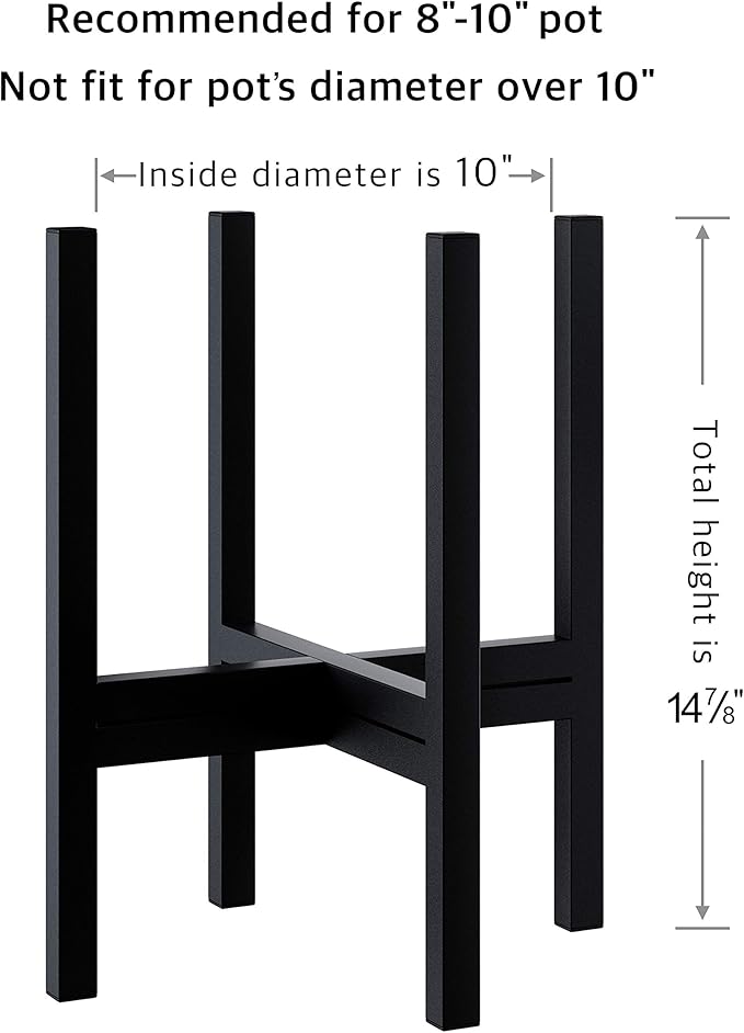 FaithLand Mid Century Plant Stand Indoor Outdoor (EXCLUDING 10" Plant Pot), Metal Planter Stand, Potted Plant Holder, Black, Hold Up to 10 Inch Planter - Fits Snake Plant - Upgraded Design.