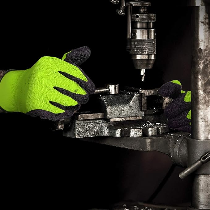 Evridwear Crinkle Latex Rubber Hand Coated Safety Work Gloves for Men Women General Multi Use Construction Warehouse Gardening Assembly Landscaping (L-Size) Lime 120 Pairs Pack