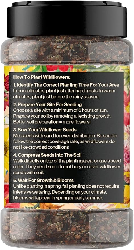 Mini Wildflower Seed Shaker – Honey Bee Wildflower Mix, by GevaGrow | Bulk 90,000+ Seeds | Pollinator Bee Attracting Flower Seeds for Planting in Pots & Outdoor Gardens | No Messy Packets