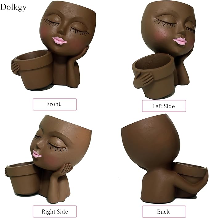 Face Flower Pot Head Planter, Black Woman Unique Planters for Indoor Outdoor Plants, Novelty Plant Pots Lady Vase with Drainage Hole Home Garden Succulents Cactus