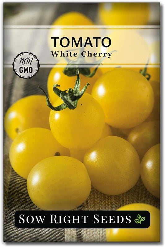Sow Right Seeds - White Cherry Tomato Seed for Planting - Non-GMO Heirloom Packet with Instructions to Plant a Home Vegetable Garden - Pale Yellow Snacking Variety - Indeterminate Variety