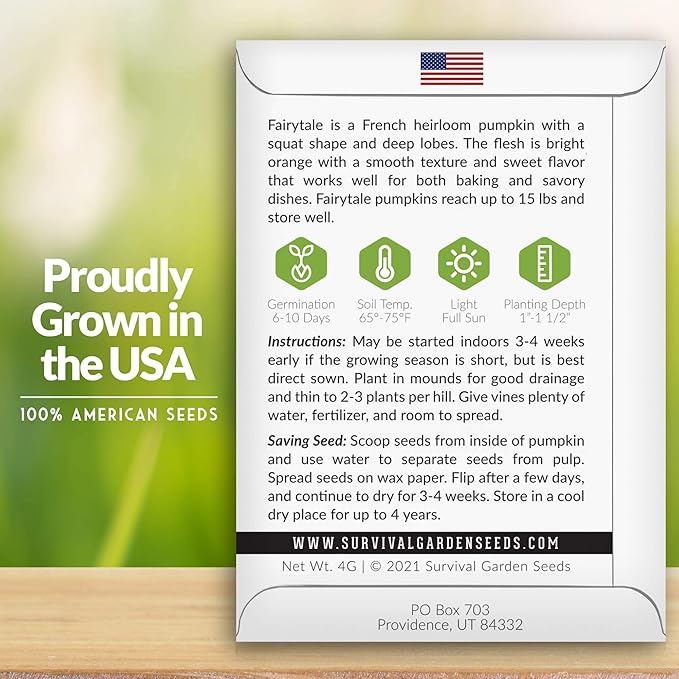 Survival Garden Seeds - Fairy Tale Pumpkin Seed for Planting - 5 Packs with Instructions to Plant and Grow Pumpkins in Your Home Vegetable Garden - Non-GMO Heirloom Variety