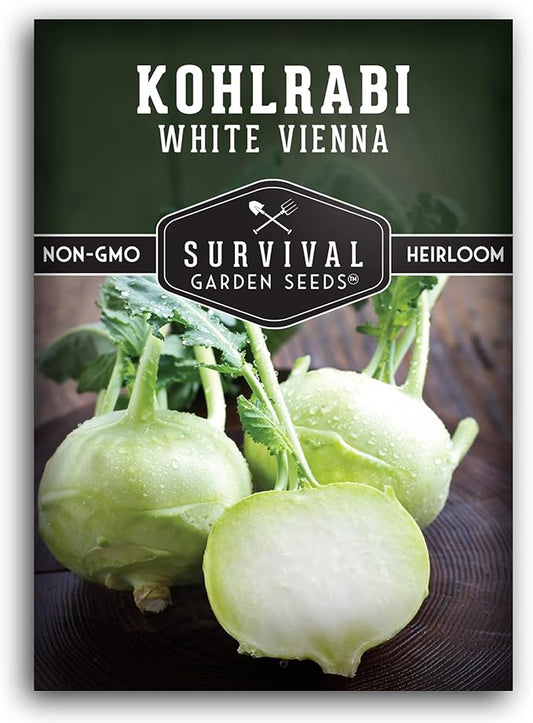 Survival Garden Seeds - White Vienna Kohlrabi Seed for Planting - Packet with Instructions to Plant and Grow Unique Cruciferous Vegetables in Your Home Vegetable Garden - Non-GMO Heirloom Variety