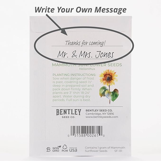 Bentley Thank You Packet - Gracias, Mammoth Sunflower - 25 Packets - Perfect Thank You Gift, Spanish - Non GMO Seeds