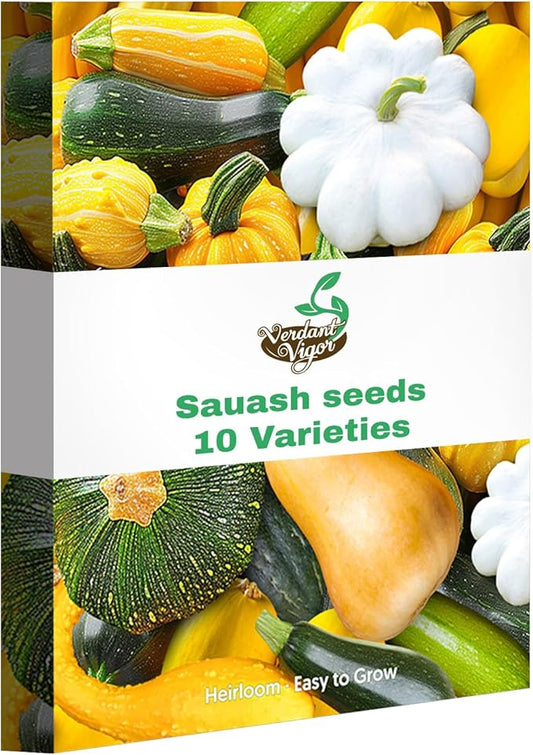 130+ Squash Seeds, 10 Varieties of Squash Vegetable Seeds for Garden Yard Outdoor Planting, Tasty Decorative Zucchini Pumpkin Seeds Gift Pack, Non-GMO Home Food Supply