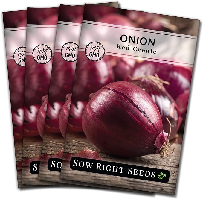 Sow Right Seeds - Red Creole Onion Seeds for Planting - Non-GMO Heirloom Packet with Instructions to Plant a Home Vegetable Garden - Grow Classic Purple Onions, Essential for Cooking (4)