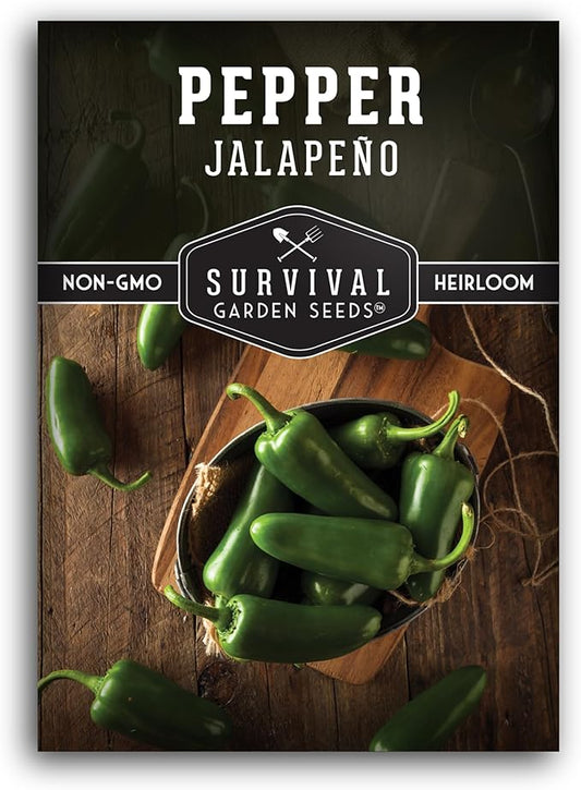 Survival Garden Seeds - Jalapeño Pepper Seed for Planting - Packet with Instructions to Plant and Grow Green or Red Chili Peppers in Your Home Vegetable Garden - Non-GMO Heirloom Variety - Single Pack