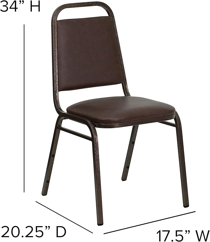 EMMA + OLIVER Trapezoidal Back Vinyl Stackable Banquet Chair, Multipurpose Stacking Chair with Padded Seat and Back, Brown/Copper