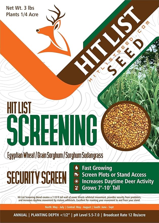 Screening Food Plot Seeds for Deer - Annual Mix - Egyptian Wheat, Sorghum (Grain/Sudangrass) - Spring, Summer & Fall Planting - 3 lbs