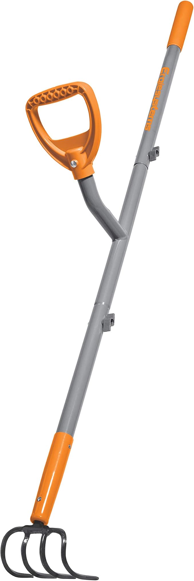 ERG-CLTV45 w/54, 5-in-1 Impact Resistant Garden Soil Cultivator w/ 5-in-1 Piece Forged Steel Head, 4-Tine, 54-Inch Shaft, w/Patented Ergonomic Second Handle, Gray/Orange