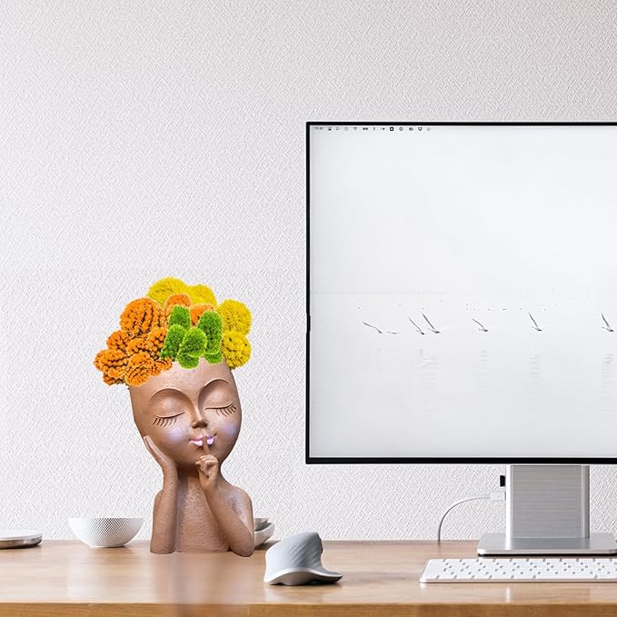 Face Planter Pot Head Planters, Lady Heads Flowerpot, Cute Girl Faces Plant Pot, Quiet Women Succulent Pots for Indoor Outdoor Plants, Modern Vase with Drainage