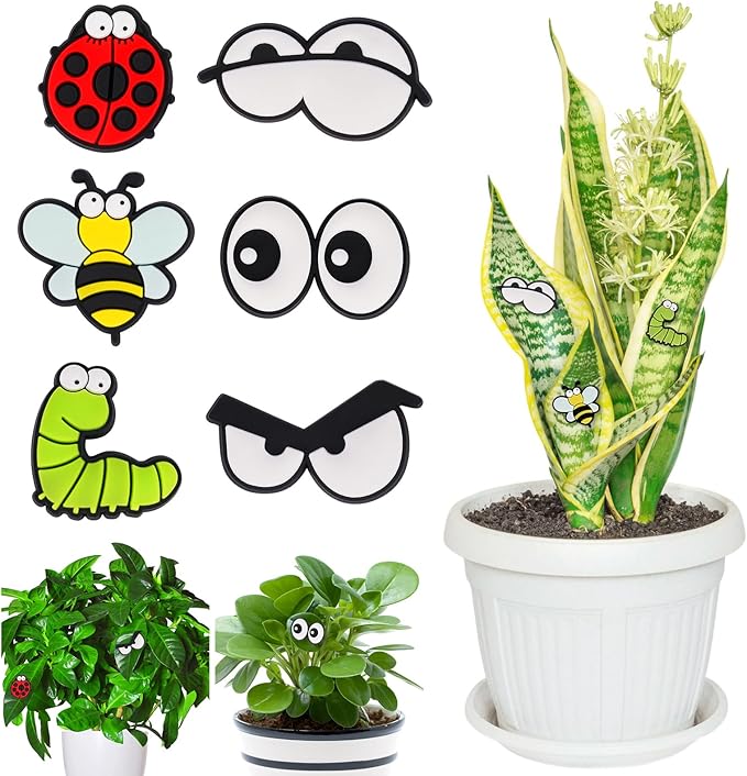 AUAUY Plant Magnets Eyes for Potted Plants, 6PCS Silicone Plant Safe Magnet Charms for Inoor Plant, Cute Plant Accessories Unique Gifts for Plant Lovers Women, Kids