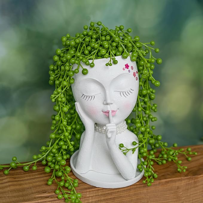 Face Planter Pot Head Planters, Lady Heads Flowerpot, Cute Girl Faces Plant Pot, Quiet Women Succulent Pots for Indoor Outdoor Plants, Modern Vase with Drainage