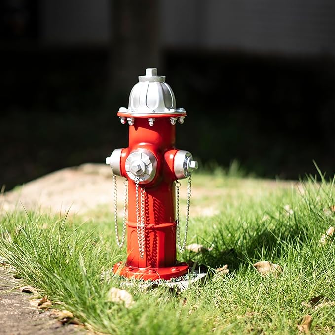 Fake Fire Hydrant for Dogs to Peed on, Dog Fire Hydrant Pee Post, 14.5" Backyard Decor Outdoor Statues Firefighter Gifts for Men (with Base Design)