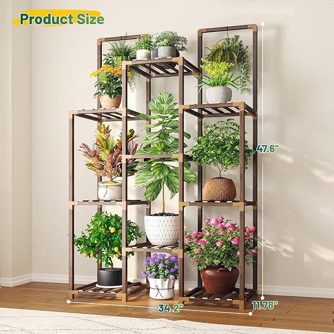 EnHomee Plant Stand Indoor Tall Plant Stand Outdoor Large Wood Plant Shelf Indoor for 12 Pots Plants,4-tiers Plant Holder for Patio Living Room Gardening Balcony34.2 Wx47.6 Hx11.78 D