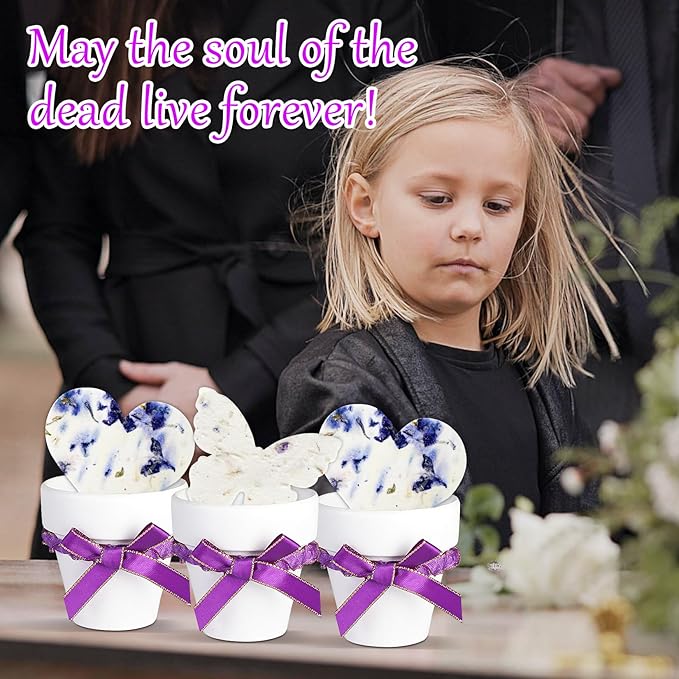 Set of 6 Seed Paper – 6 Purple Butterflies & 6 White Pots with Bow for Weddings & Life Events
