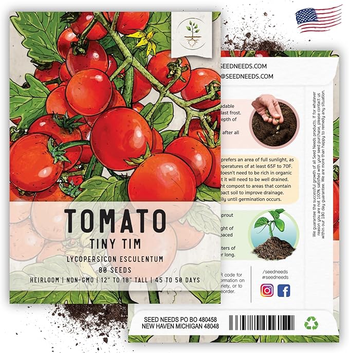 Seed Needs Tiny Tim Tomato Seeds for Planting - Non-GMO, Heirloom & Untreated - Organically Grow an Outdoor Vegetable Garden - Dwarf Plants Produce Cherry Tomatoes (1 Pack)