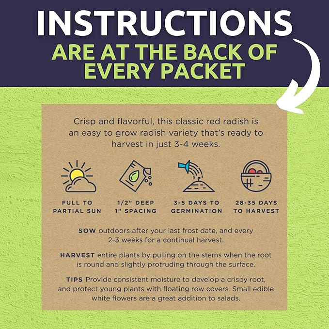 Organic Radish Seeds Variety Pack - 5 Individual Packs - 2025 Season - Cherry Belle, Easter Egg, Misato Rose and More! for Indoor & Outdoor Planting (Non-GMO, Certified Organic)