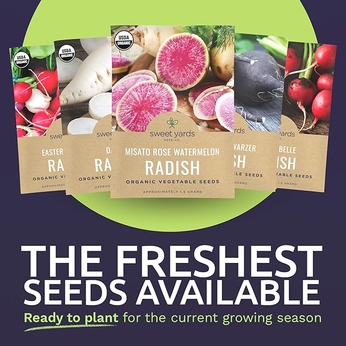 Organic Radish Seeds Variety Pack - 5 Individual Packs - 2025 Season - Cherry Belle, Easter Egg, Misato Rose and More! for Indoor & Outdoor Planting (Non-GMO, Certified Organic)