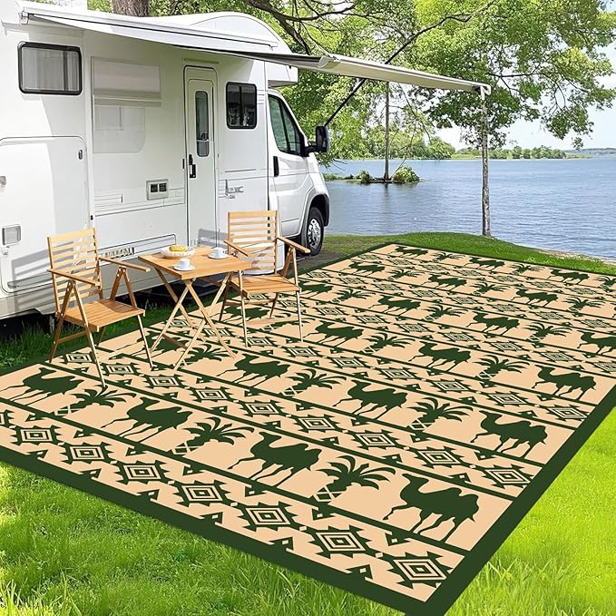 WILDROOTS 5x8 Feet Plastic Tropical Green Outdoor Rug, Stain Resistant Waterproof Reversible Outdoor Patio Rug, Fade Resistant Camping Rug