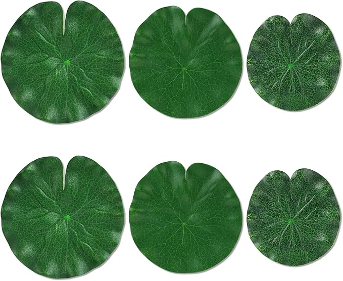 6Pcs Fake Lily Pads, 3 Sizes Floating Lily Pads for Ponds, Artificial Lily Pads Decorations, Realistic Pond Plants Decor for Pool Patio Aquarium Fountain