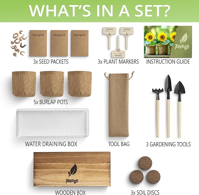 Marigold Seeds Flower Growing Kit – Complete Indoor & Outdoor Kit with Marigold Seeds, Planter, Soil, Tools, Instructions – Ideal for Planting Marigold Flowers at Home or Garden