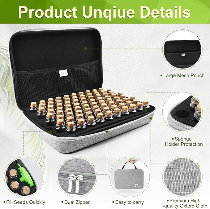【80 Slots】 Seed Storage Organizer, Sturdy Seed Organizer Storage Box with Dual Zipper Bag and 84Pcs Label Stickers, Glass Seed Storage Container for Flower Vegetable Plants Garden Seeds Saving
