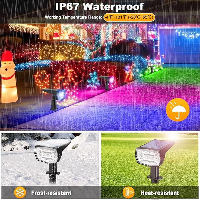 Fabrito Solar Color Changing Lights Outdoor, 9 Color Modes Landscape Spotlights, Dusk to Dawn Solar Powered Spot Lights for Outside, Solar Garden Lights for Yard, Pathway, Tree 10 Pack (Multicolor)