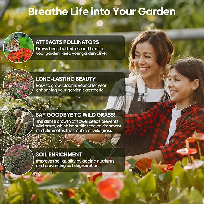 Wildflower Seeds Bulk, 4 Oz, 100,000+ Seeds, 26 Variety Flowers Seeds Mix Seeds for Planting, Annual Perennial Butterfly Garden Seeds for Attracting Birds and Bees