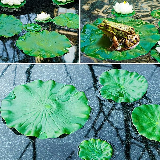 Lily Pad for Ponds, 9 PCS Artificial Lotus, Realistic Water Floating Foam Lotuses Fake Lily Pad for Home Garden Patio Pond