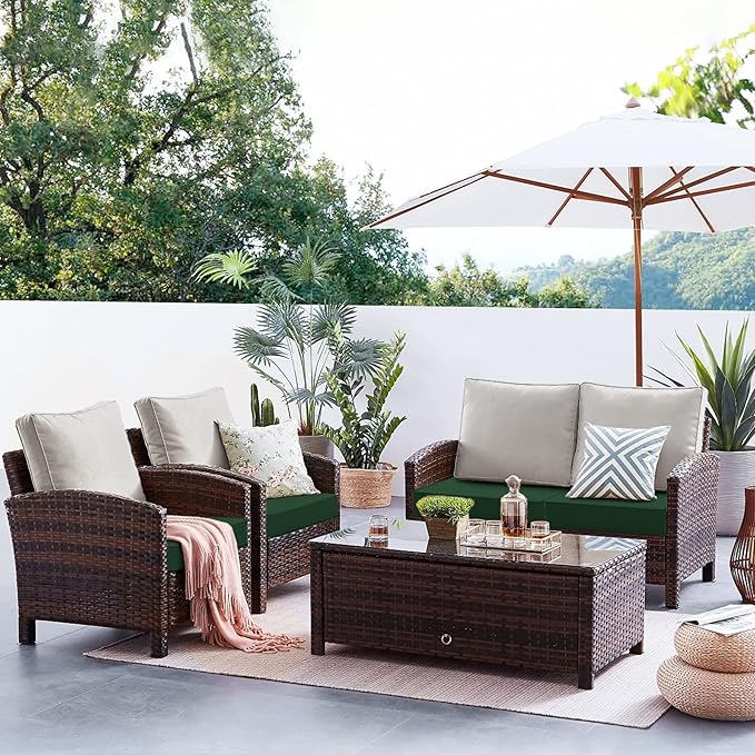 Favoyard Patio Chair Cushions 22 x 22 x 3 Inch Waterproof Outdoor Seat Cushions for Patio Furniture 3-Year Color Fastness Garden Sofa Couch Chair Pads with Handle & Adjustable Straps Set of 2, Green