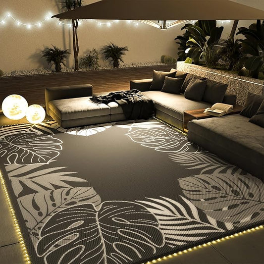 COCOER Tropical Outdoor Rug 8x10 LED Reversible-Waterproof Patio Rug-Quick Dry Outdoor Carpet-Outdoor Area Rugs Indoor Outdoor Rugs-Outside Rug Patio Decor for Porch Deck Balcony Backyard