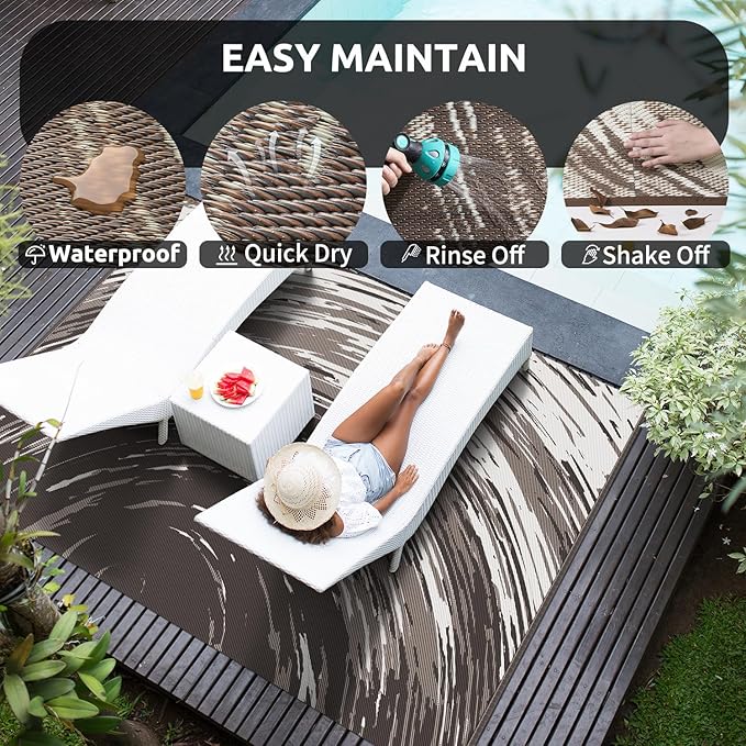 COCOER Modern Outdoor Rug 6x9 Reversible-Waterproof Outdoor Patio Rug-Quick Dry Outdoor Area Rugs Indoor Outdoor Rugs-Outside Rug Patio Decor for Porch Deck Balcony Backyard