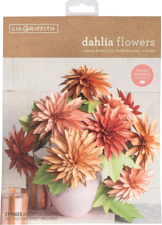 Lia Griffith Frosted Paper Blooms Dahlia Flowers, 8.5" x 11", Assorted Colors 21 Pages