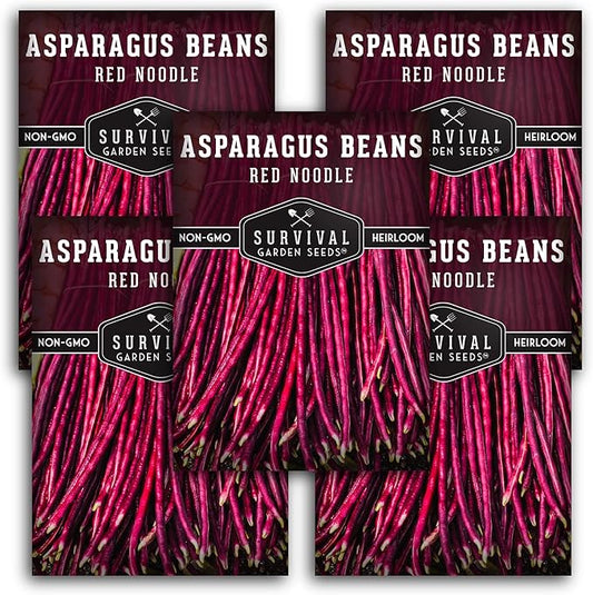 Survival Garden Seeds - Red Noodle Asparagus Bean Seed for Planting - 5 Packs with Instructions to Plant and Extremely Long Stringless Beans in Your Home Vegetable Garden - Non-GMO Heirloom Variety
