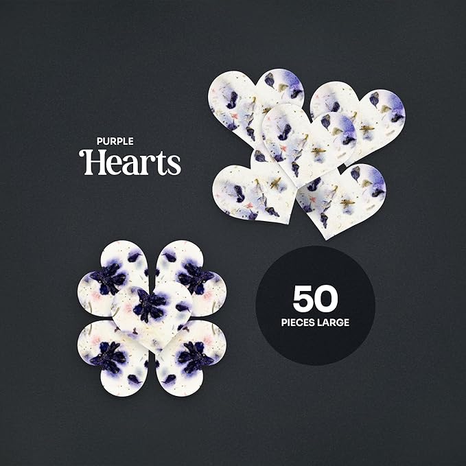 50 pcs Large Purple Hearts – Plantable Seed Paper for Weddings, Gifts, and Life Events (#45s)