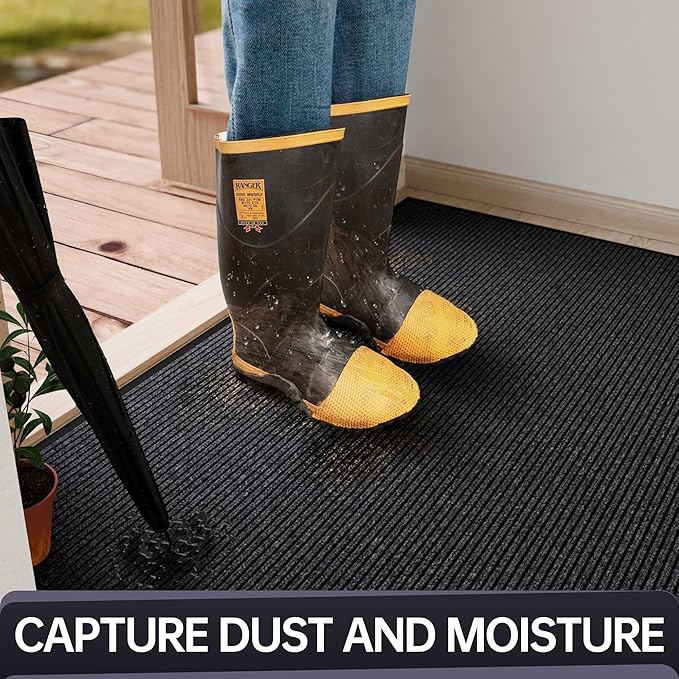 Front Door Mat, Heavy Duty Indoor Outdoor Entrance Door Mat, 48" x 24" Commercial Door Mats for Entryway, Durable Non-Slip Rubber Backing, Low-Profile Welcome Mats for Entry, Gray