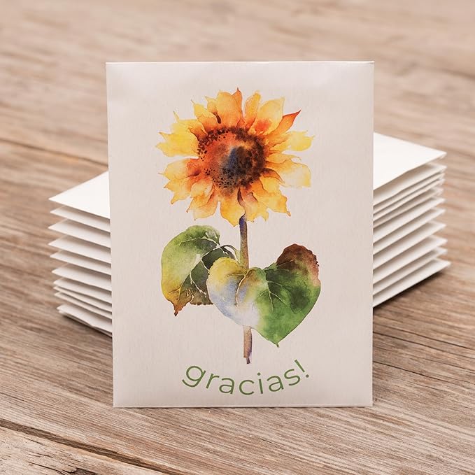 Bentley Thank You Packet - Gracias, Mammoth Sunflower - 25 Packets - Perfect Thank You Gift, Spanish - Non GMO Seeds