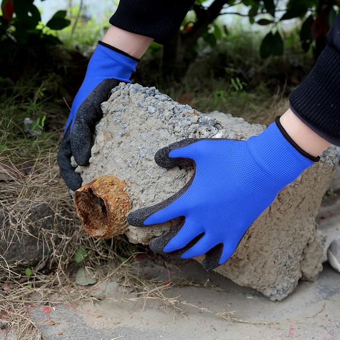 Evridwear Crinkle Latex Rubber Hand Coated Safety Work Gloves for Men Women General Multi Use Construction Warehouse Gardening Assembly Landscaping (X-Large,Blue- 12Pair)