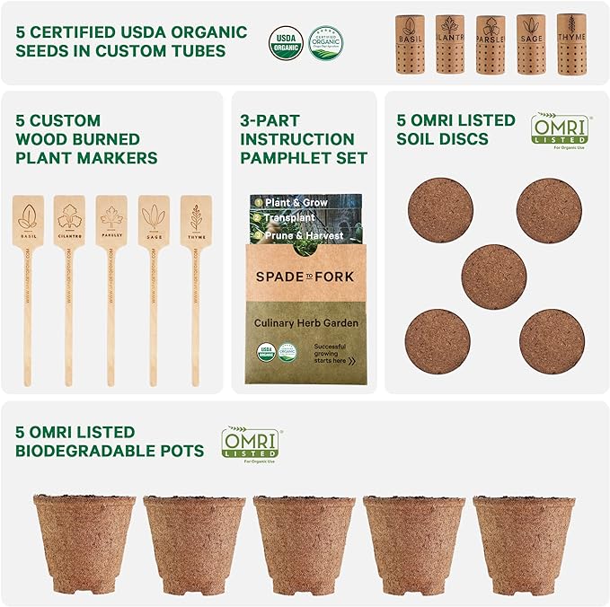 Organic Herb Garden Kit Indoor - Certified Organic & Made in USA | Herb Plants for Women and Men, Indoor Herb Garden Starter Kit, Herb Growing Kit Indoor, Plant Growing Kit, Herb Starter Kit Plant Kit