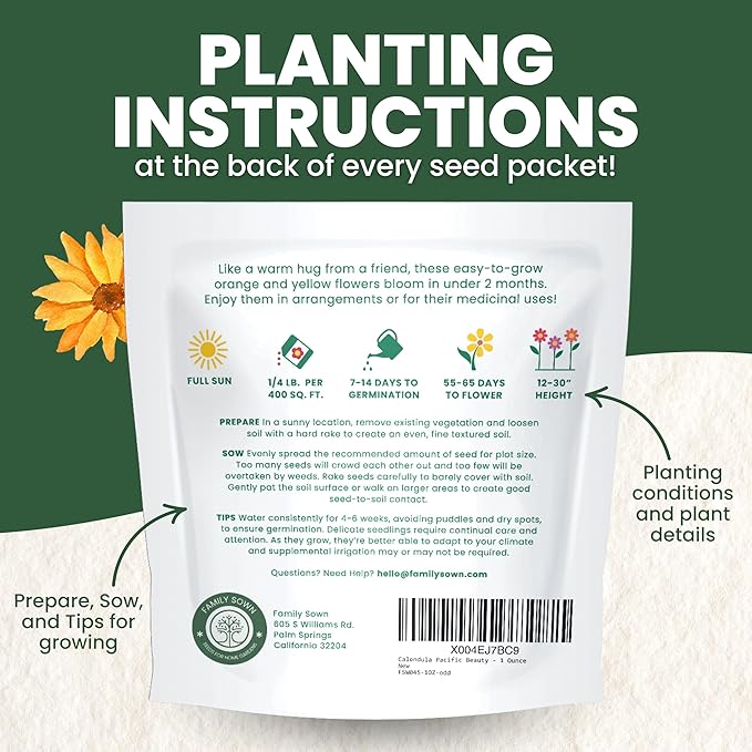 Calendula Pacific Beauty - Large 1 Ounce Packet - 3,000 Flower Seeds for Planting - Calendula officinalis