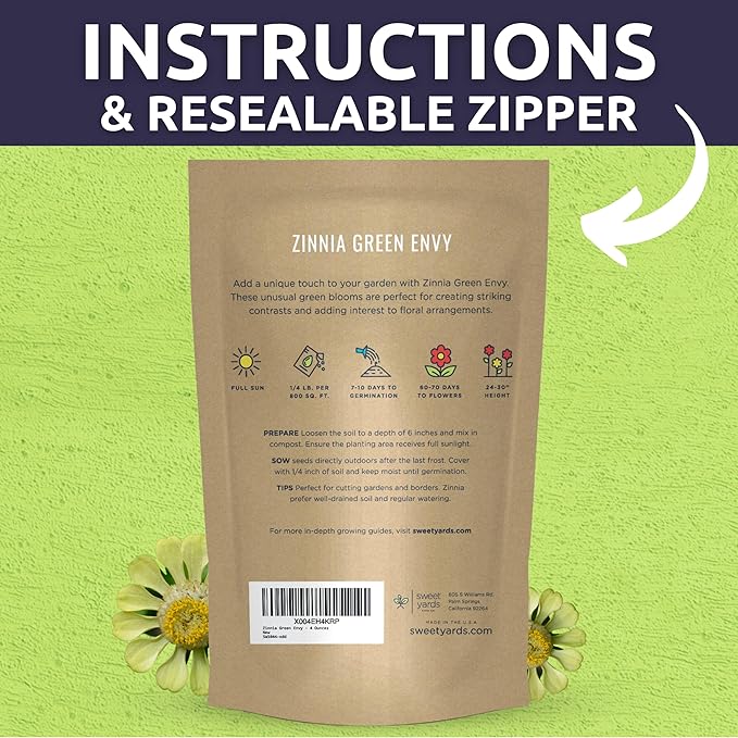 Zinnia Green Envy - Bulk 1/4 Pound Pouch - 15,000 Flower Seeds for Planting - Zinnia elegans