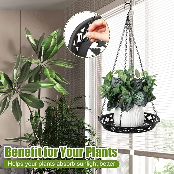 Enhon 3 Pack Plant Hanger, 12 Inch Metal Hanging Planter for Indoor Outdoor Plants, Classy Glossy Black Decorative Hanging Plant Shelf for Window Wall Ceiling Home Decor