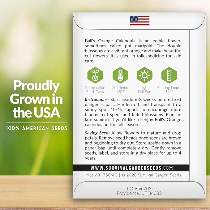 Survival Garden Seeds Ball's Orange Calendula Seed for Planting – 1 Packet with Instructions for Growing Medicinal Herbs in Your Home Vegetable Garden – Non-GMO Heirloom Variety Herb Seed