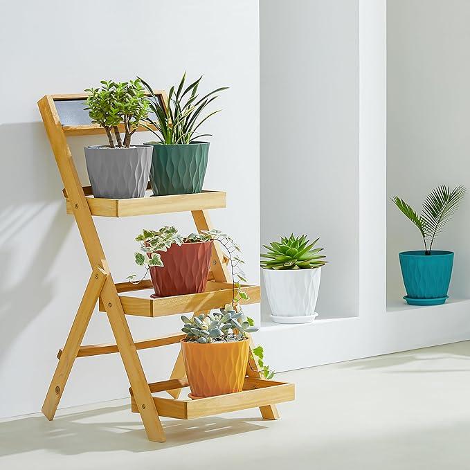 FaithLand 6-Pack 6-Inch Plastic Plant Pots with Saucers | Thickened PP Material, Modern Wave Texture, Enhanced Drainage for Indoor/Outdoor Garden Plants | Tricolor Value Set