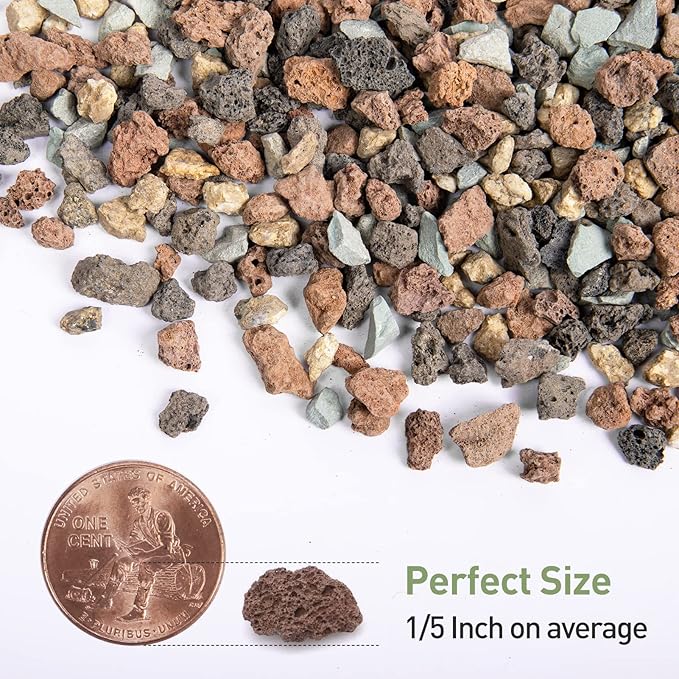 GASPRO 2.5lbs Lava Rocks for Plants, 1/5 Inch Pea Gravel for Succulent, Pots Indoor, Terrarium, Cactus, Bamboo, Bonsai Tree, Top-Dressing, Mixed Color Volcanic Rocks, Good Drainage