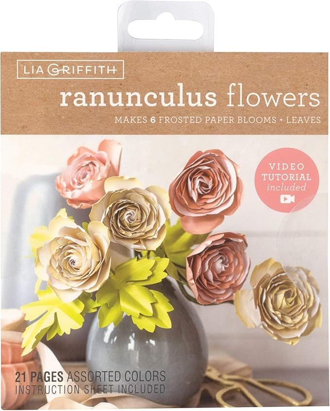 Lia Griffith Frosted Paper Blooms Ranunculus Flowers, 6" x 6.5", Assorted Colors, 21 Count
