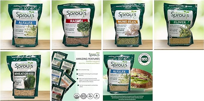 Nature Jims Radish Sprout Seeds – 16 Ounce Organic Sprouting Seeds – Non-GMO Premium Radish Seeds – Resealable Bag for Longer Freshness – Rich in Vitamins, Minerals, Fiber