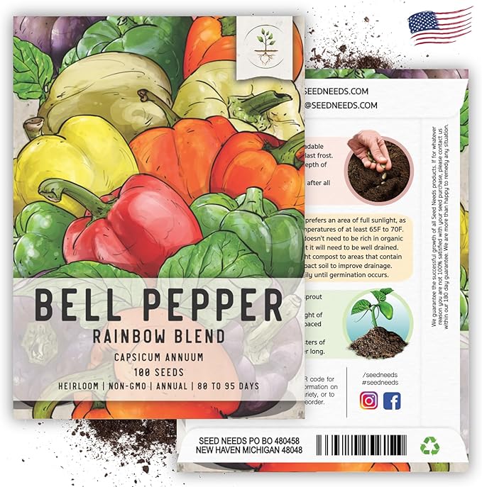 Seed Needs, Rainbow Bell Pepper Seeds for Planting (Capsicum annuum) Heirloom, Non-GMO & Untreated (2 Packs)